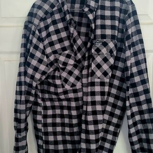 Vintage 80's Perry Ellis Black and Gray Plaid Shirt